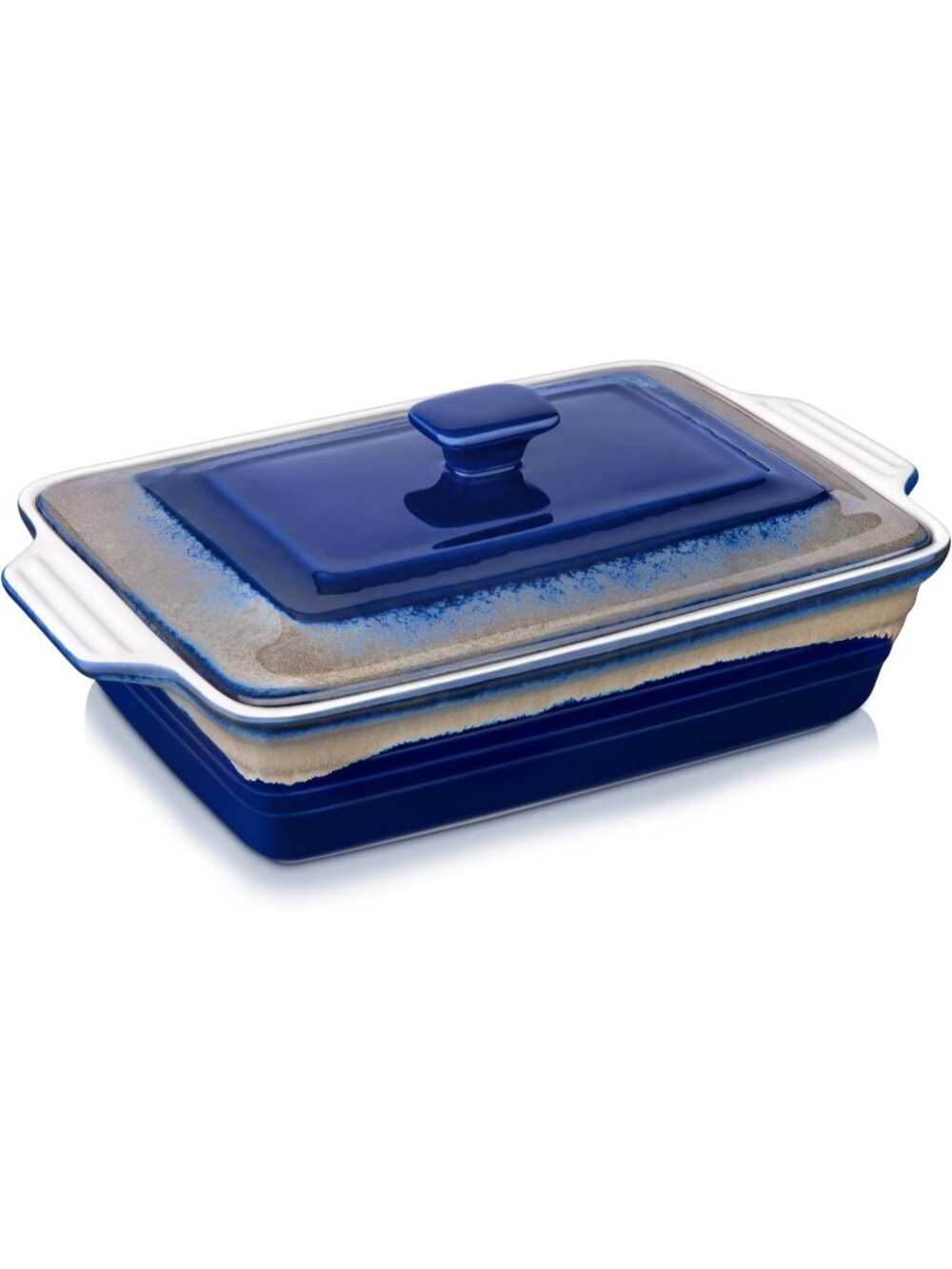 4.5 Quart Blue Grey Ceramic Casserole Dish with Lid Oven Microwave Baking Pan
